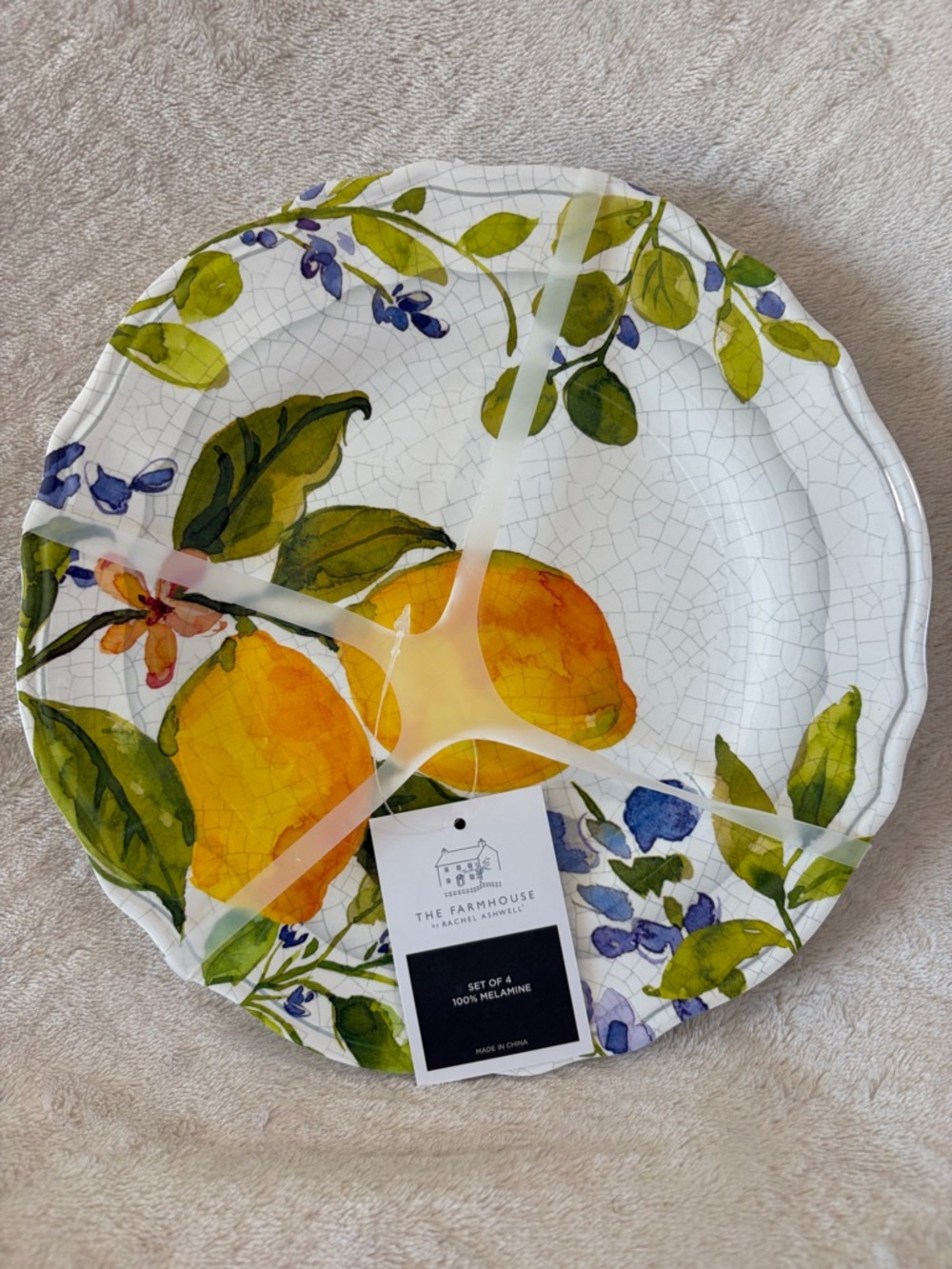 NWT The Farmhouse by Rachel Ashwell Melamine Tucson Lemon Salad Plates Set of 4